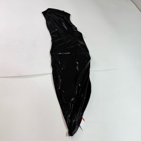 Cider Dress Womens XL Faux Leather High Neck Asymmetrical Hem Witchy Grunge 90s - Picture 9 of 9